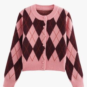 Pink and Burgundy Argyle Women's Sweater